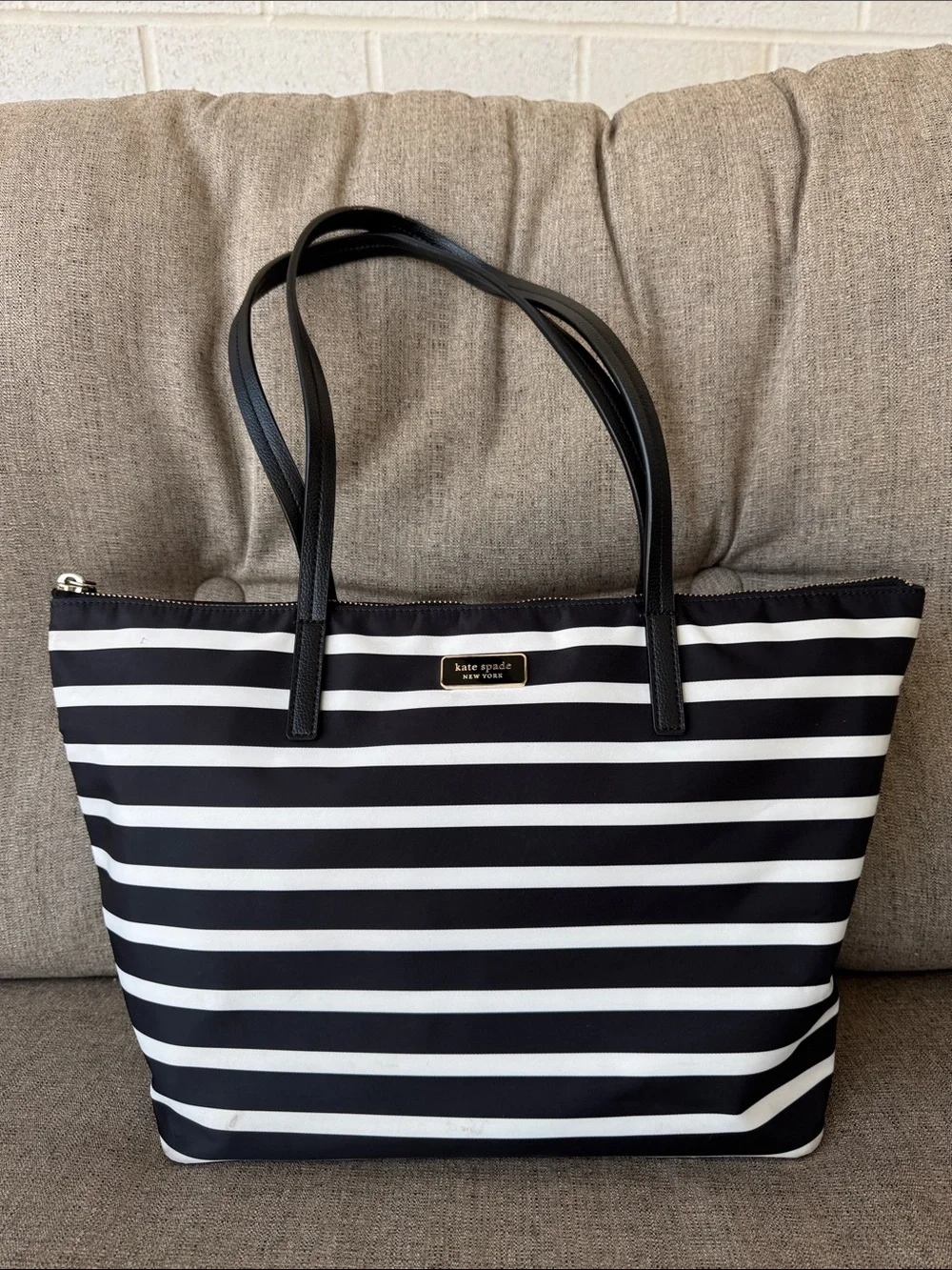 kate spade Black and White Striped Nylon Tote
